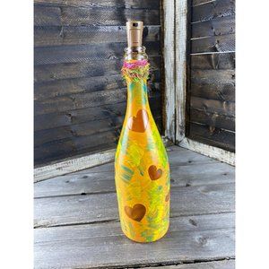 Lighted Painted With Heart Cutouts Wine Bottle Fairy Nightlight Decor